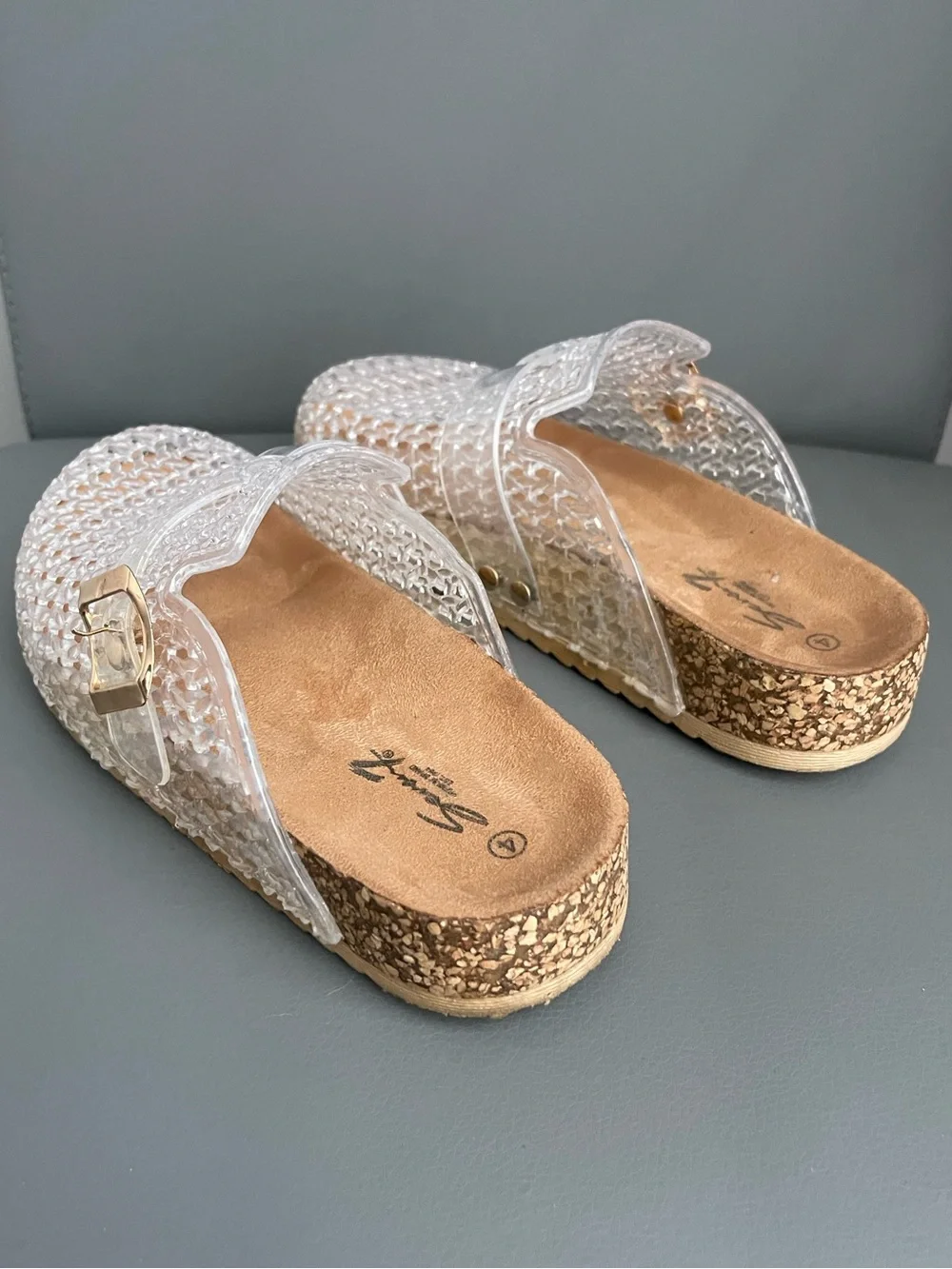 Seven7 Clear Jelly Woven Footbed Clogs Mules Girls  Size 4